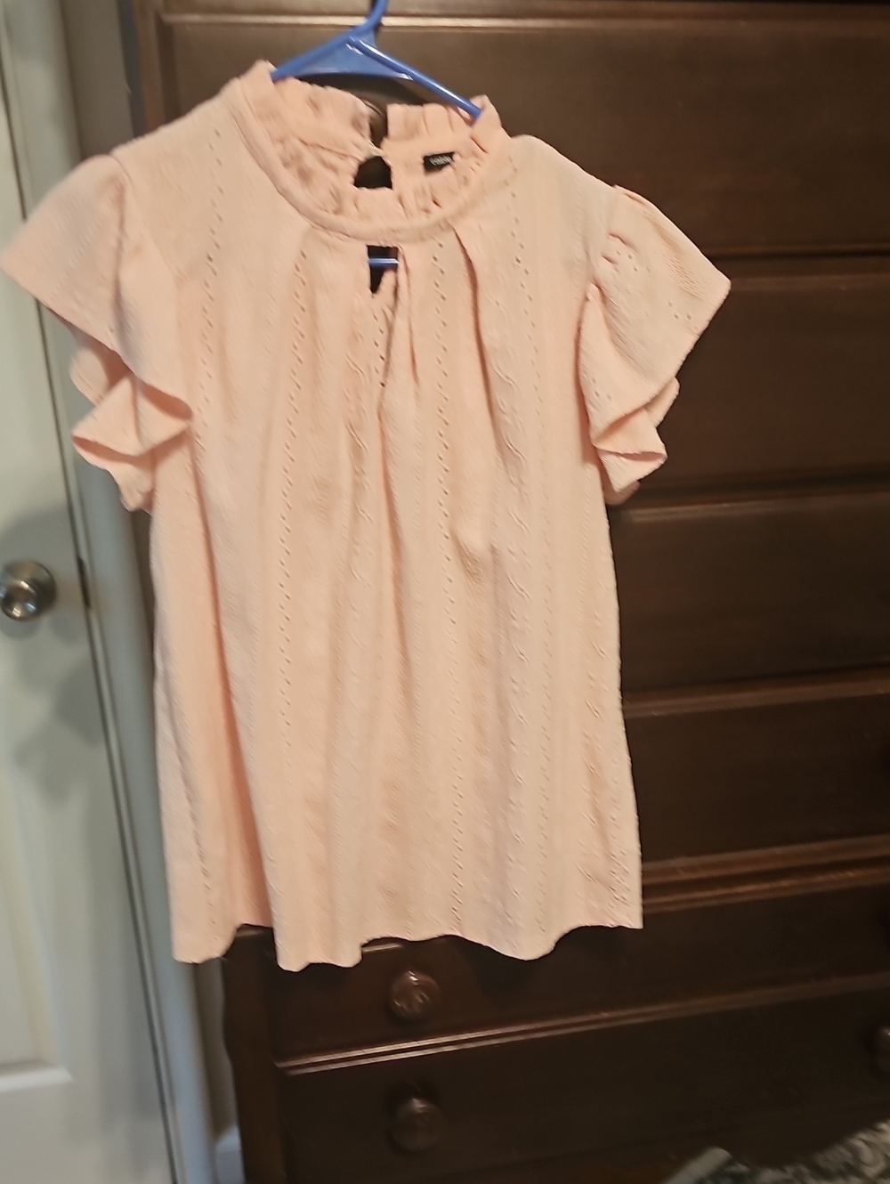Cable & Gauge Light Pink Ruffled Eyelet Short Sleeve Blouse